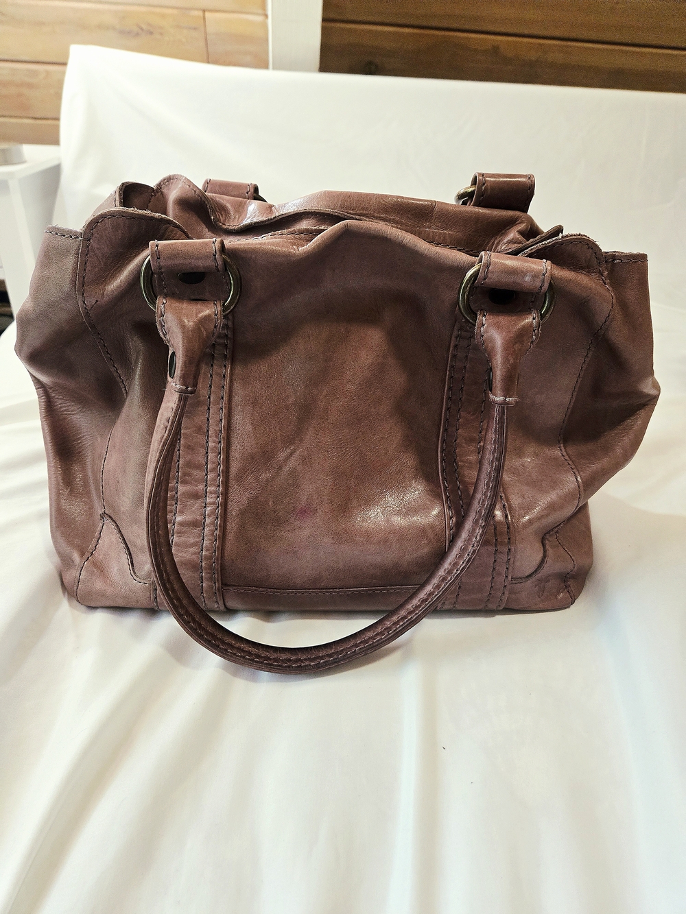 Frye Distressed Leather Shoulder Bag in Mauve Brown